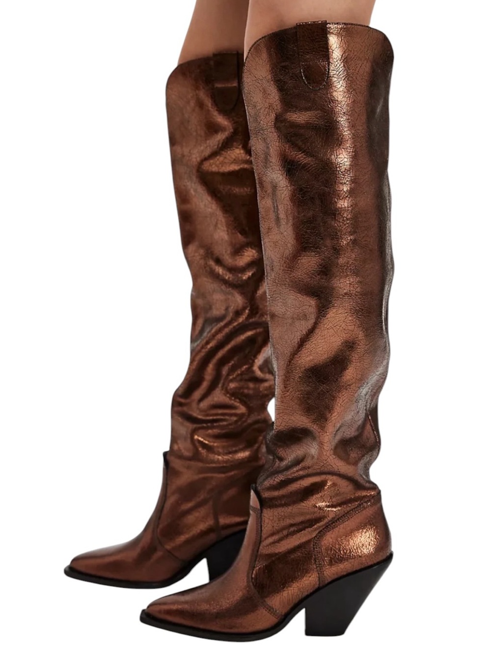 Free People Triple Crown Over The Knee Boots Leather Brown Copper Womens 9 NEW